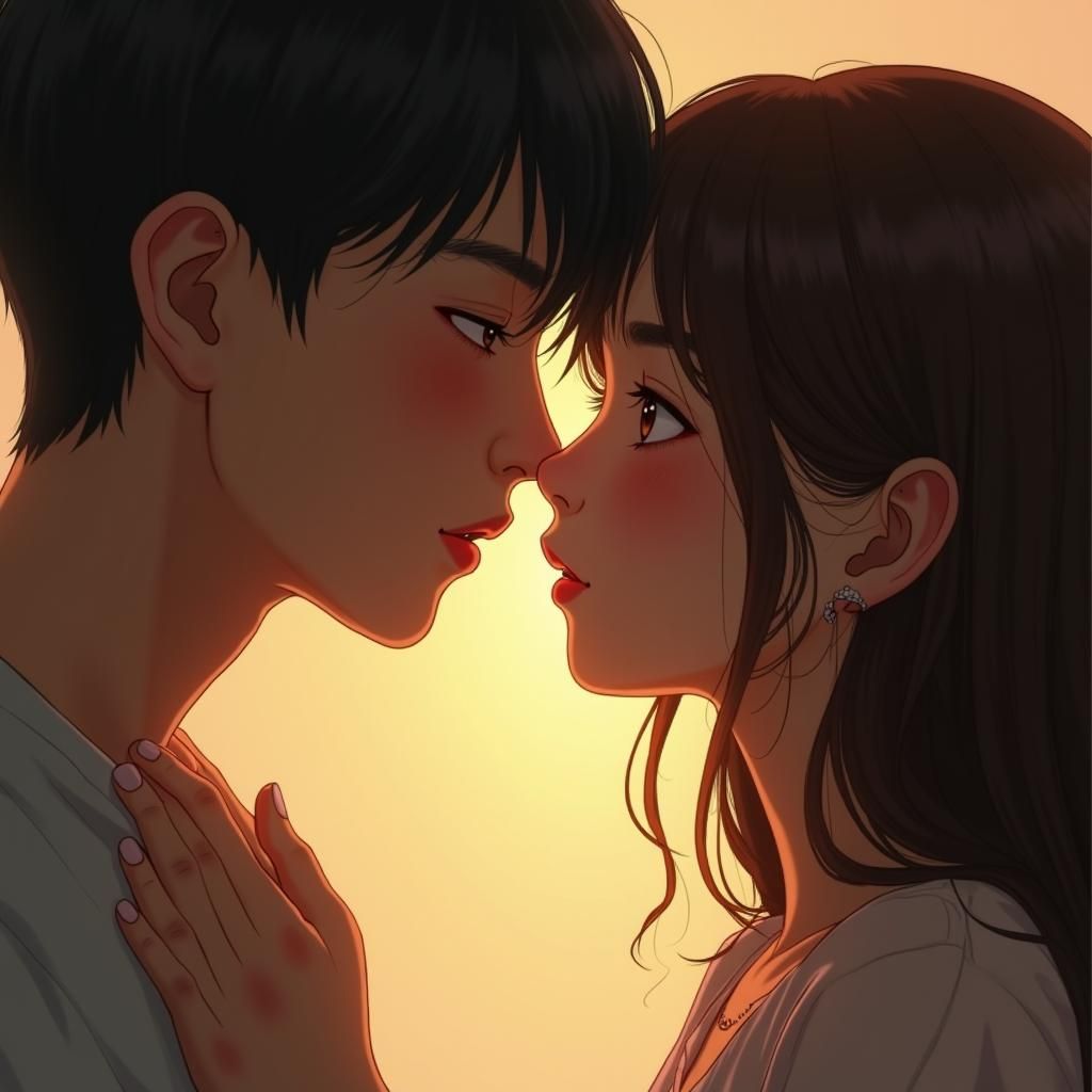 Tender Embrace in Dreamy Oil Painting Style