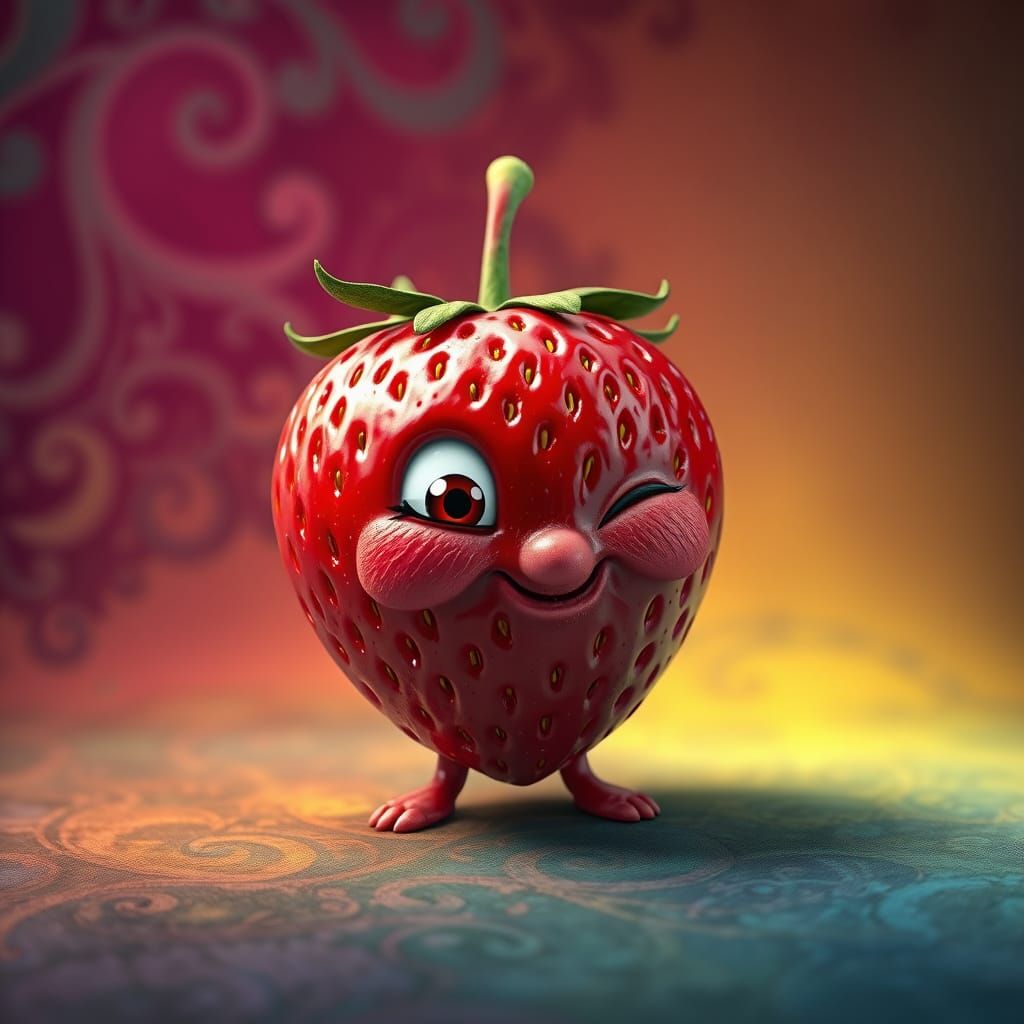 Whimsical Strawberry with a Mischievous Glint