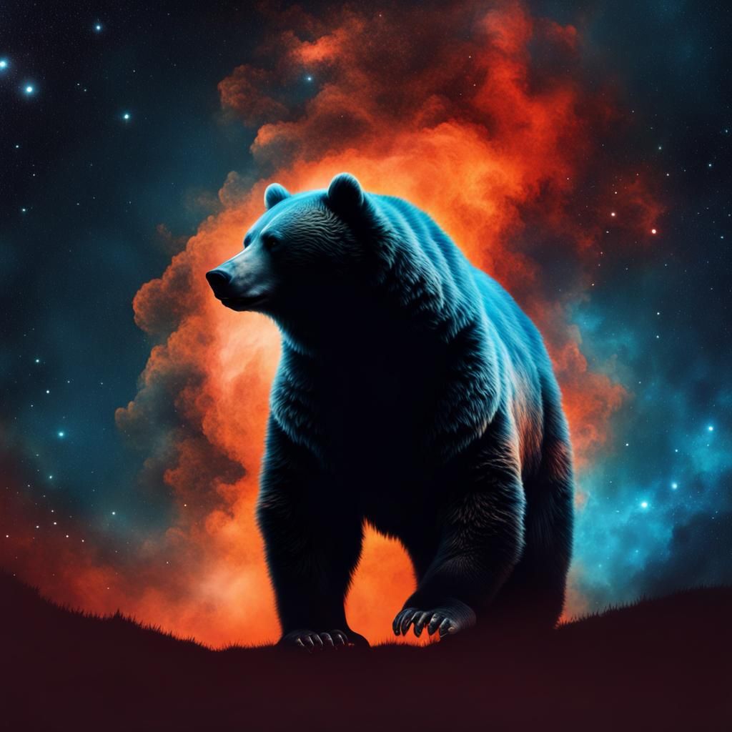 Bear Silhouette Nebula Double Exposure in Space