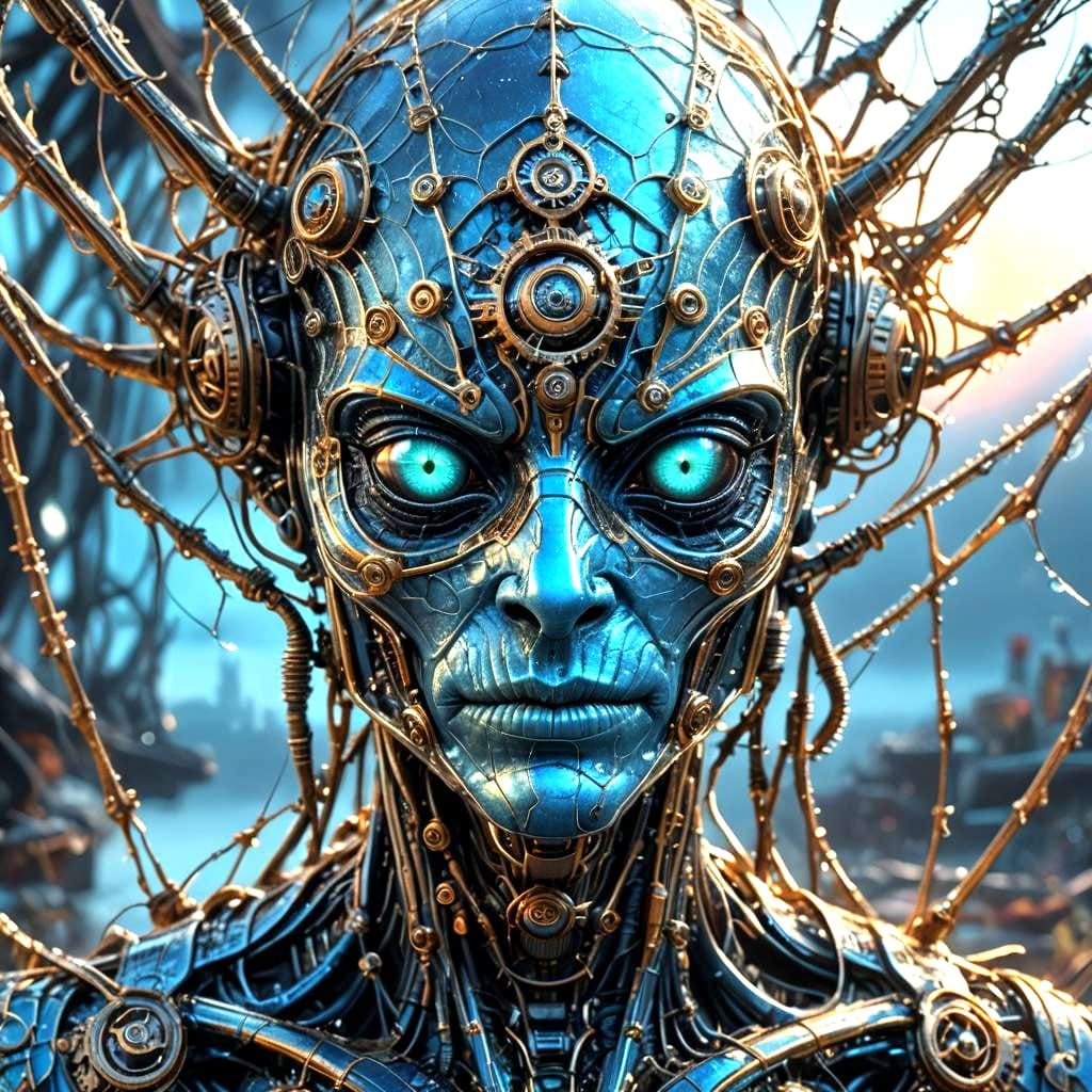 Steampunk Alien Face in Cyberpunk Style