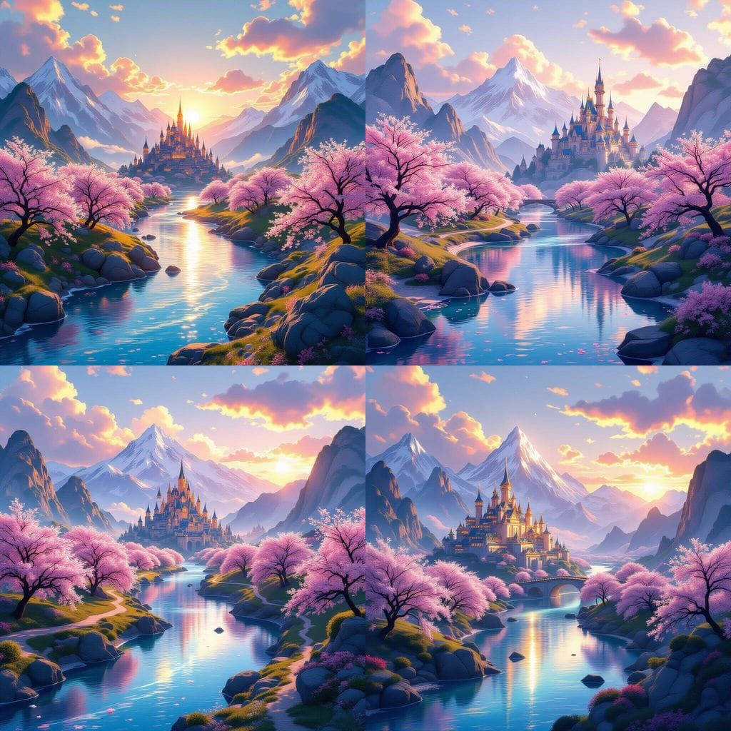 Fantasy Landscape with Cherry Blossoms in Anime Style