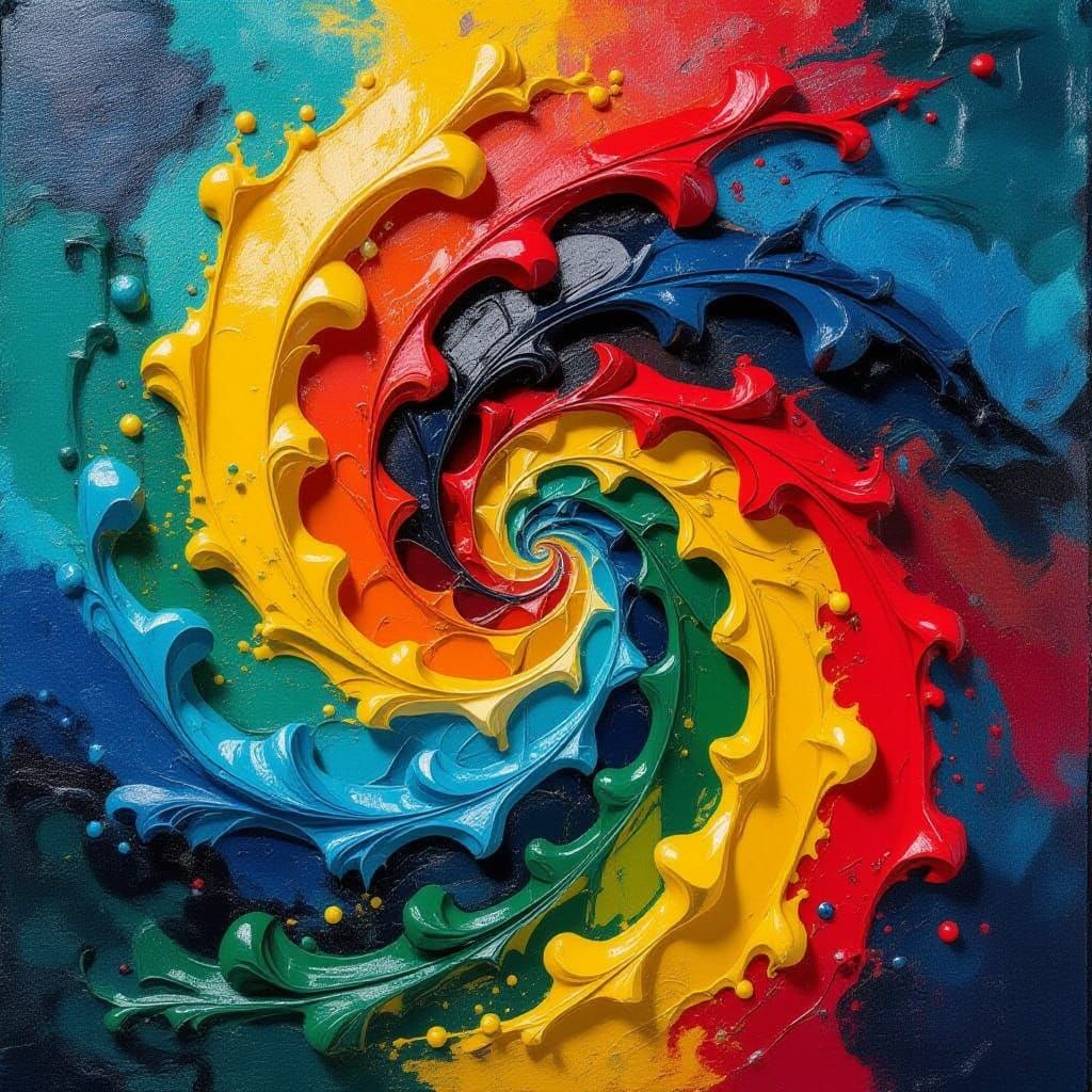 Vibrant Impasto Maelstrom Swirls in 3D Depth