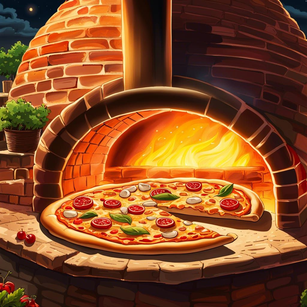 Supreme Pizza in Brick Oven, Anime Manga Style