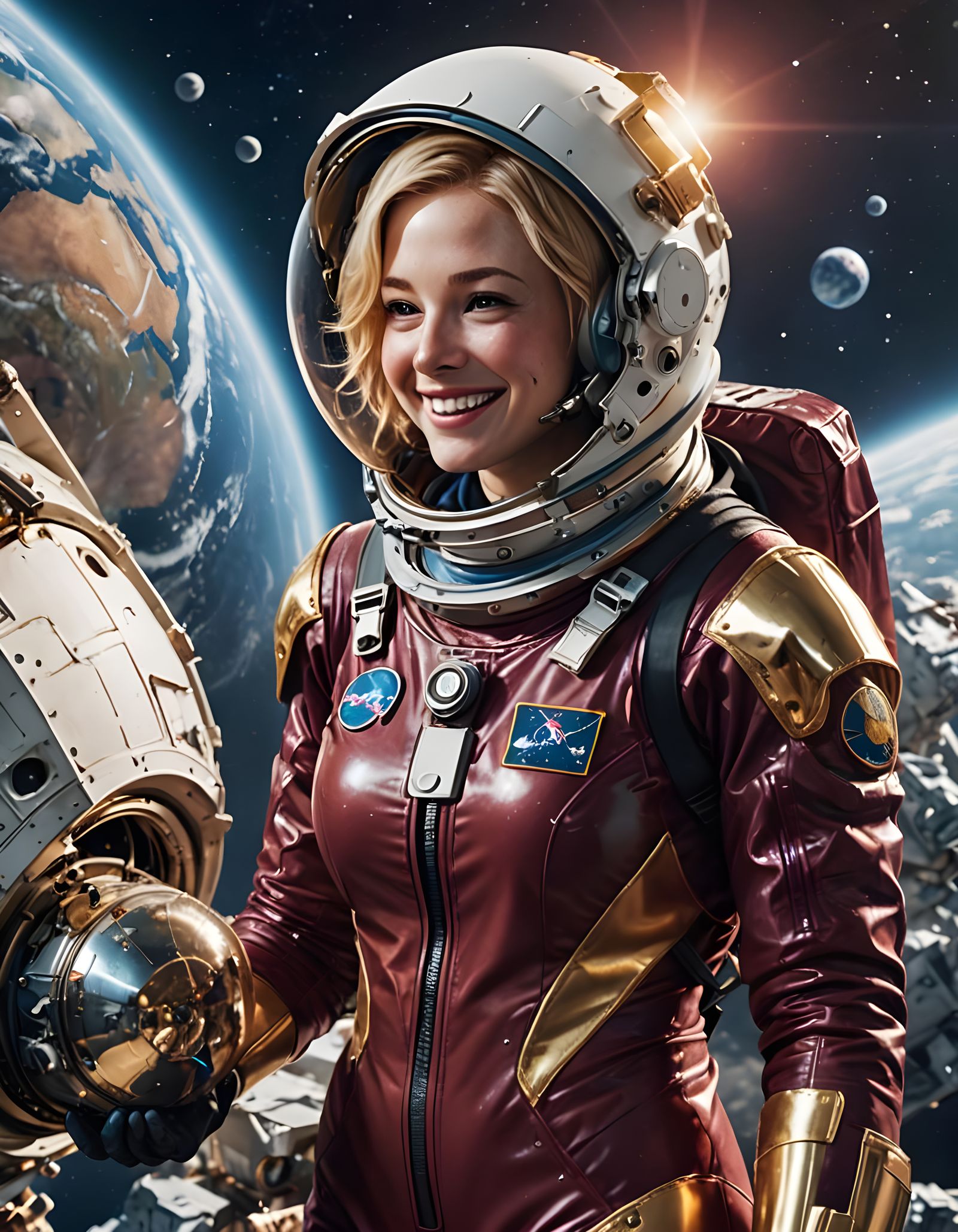 Astronaut Fixing Satellite in Earth Orbit