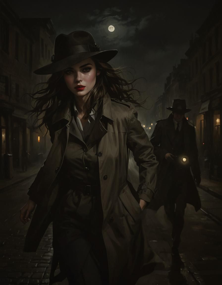 Woman's Night Flight in Gothic Noir Painting