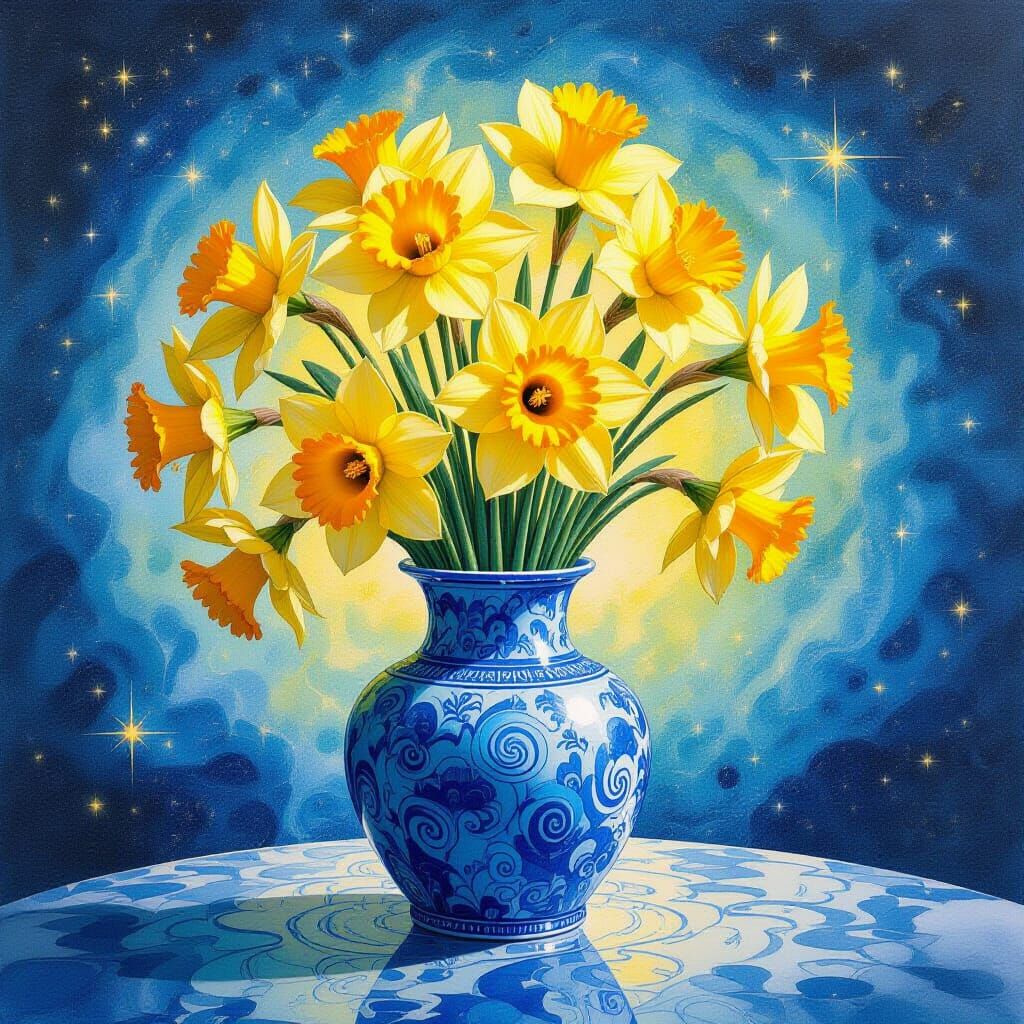 Yellow Daffodils in Manga Style Watercolour