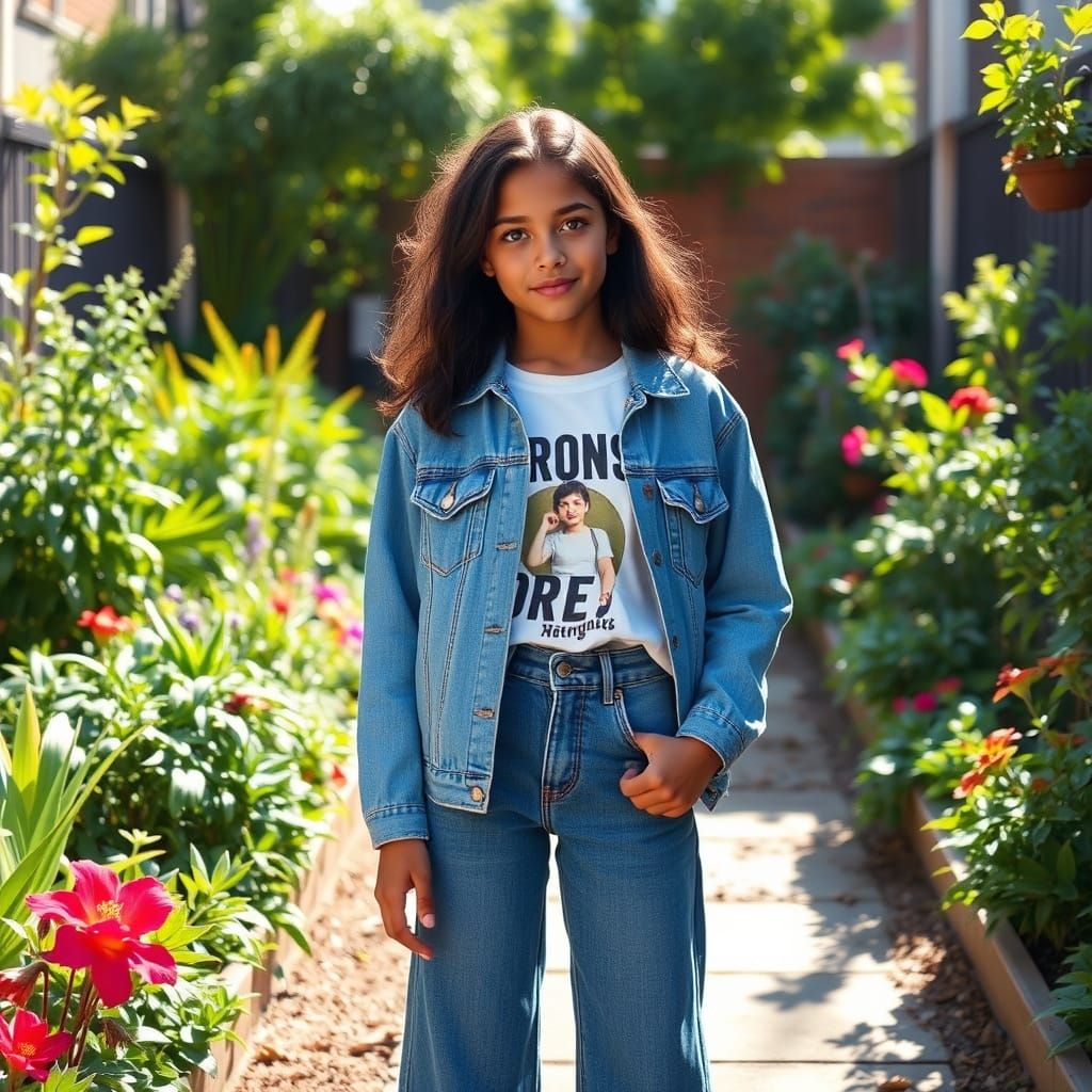 Teen in Urban Garden in Folk and Bohemian Style
