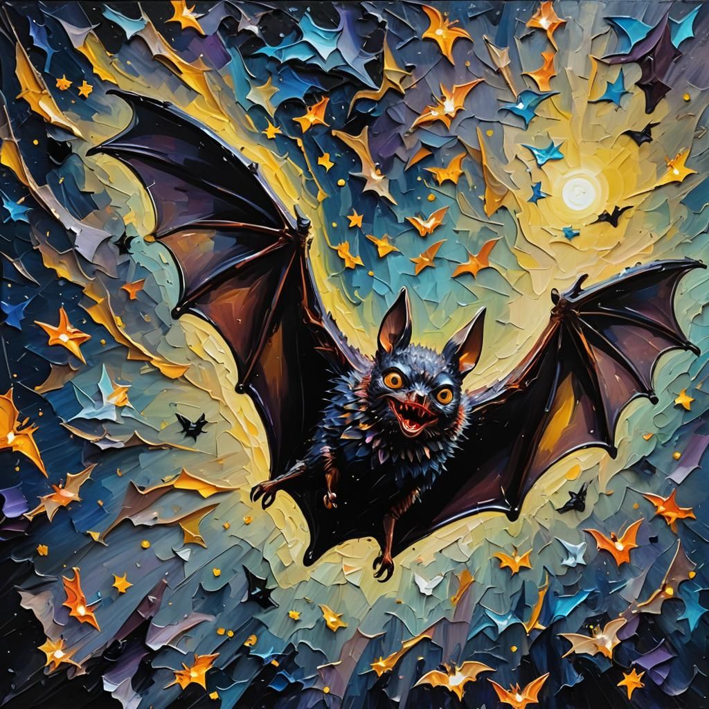 Illuminated Bat in Impasto Painting Style