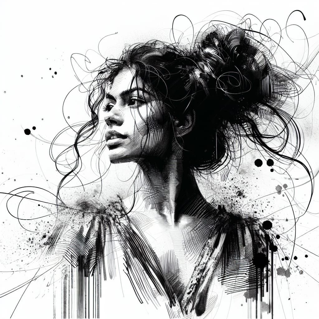 Expressive Portrait of Hispanic Woman in Ligne Claire Style