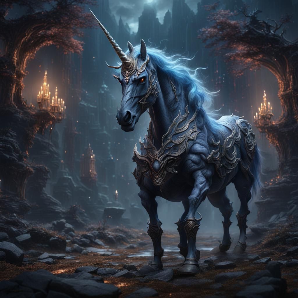 Menacing Unicorn in Detailed Fantasy Art