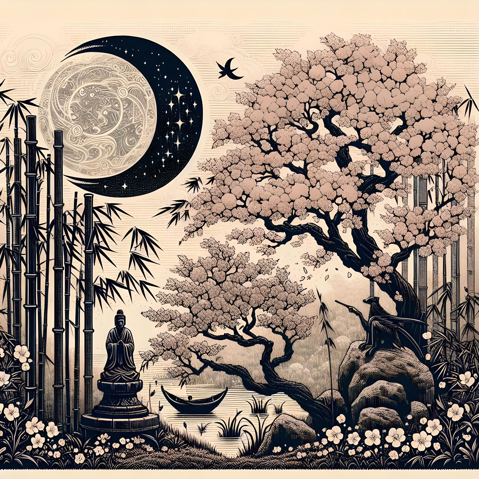 Celestial Medieval Scene in Japanese Style