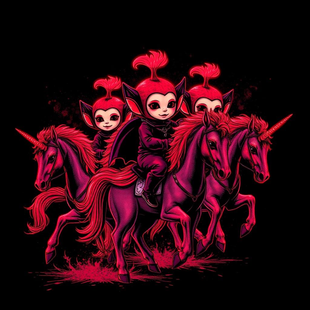 vampire teletubbies riding unicorns
