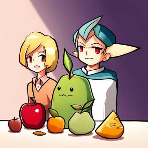 Pokemon and Fruit Still Life in High Resolution