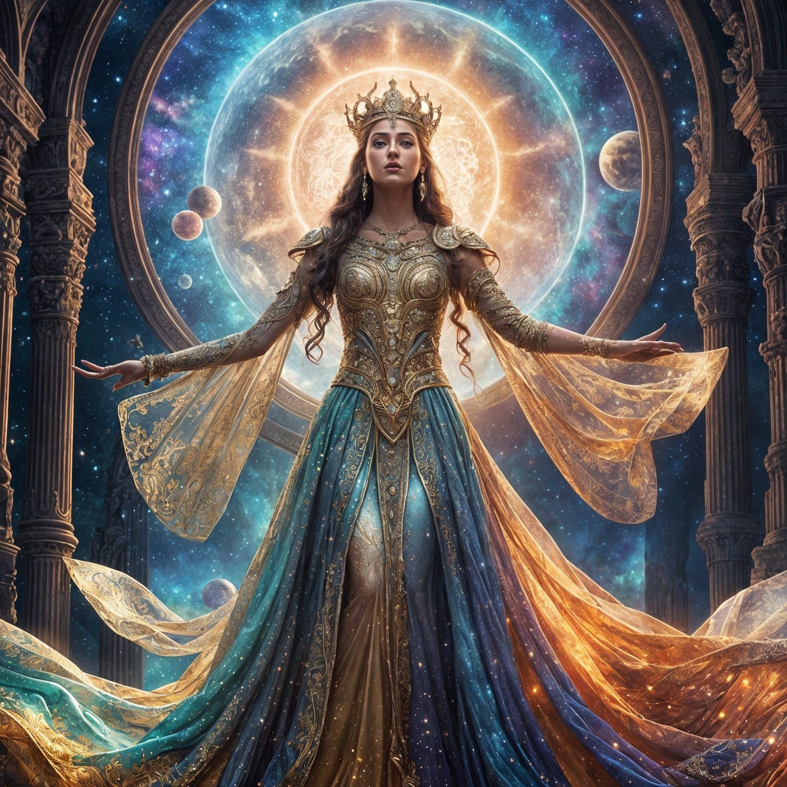 Ethereal Goddess Unveils Cosmic Beauty in Vibrant Splendor