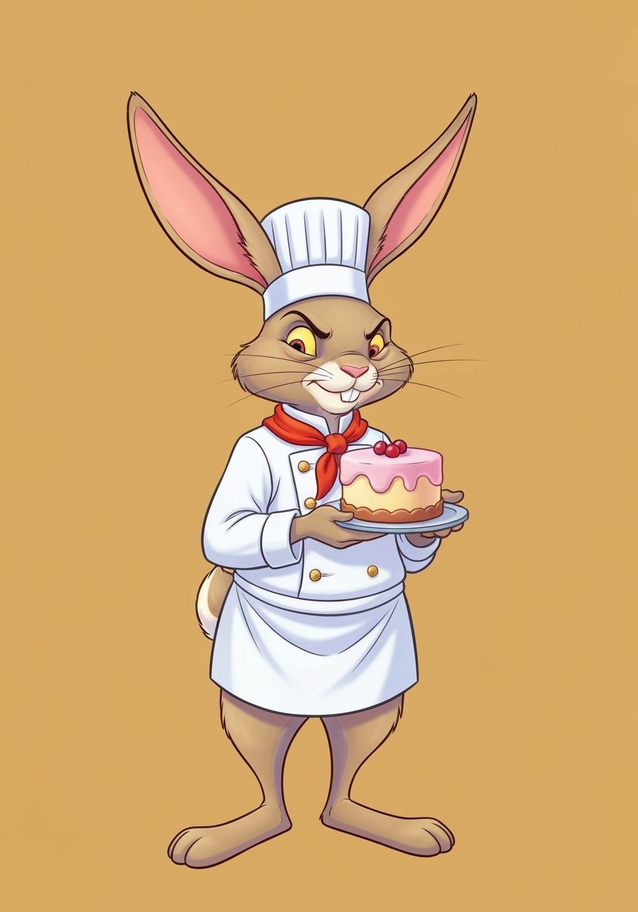 Elegant Rabbit Chef Baking Cake in Disney Style