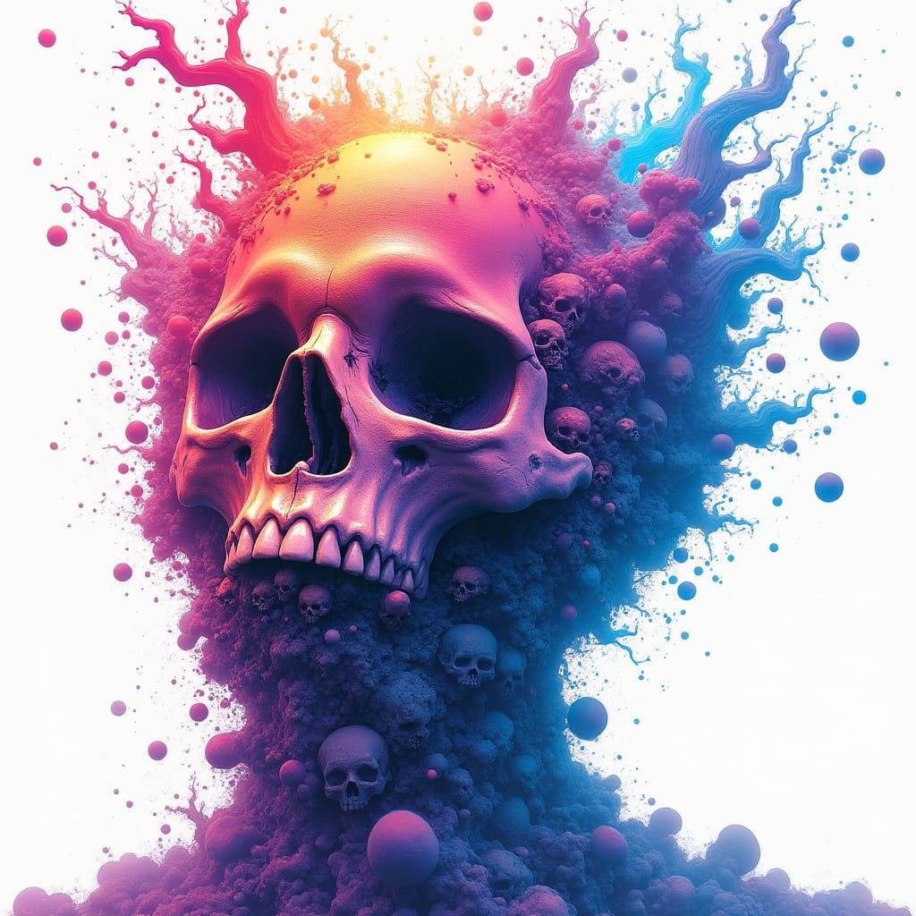 Surreal Skull Mountain Unravels in Cosmic Iridescent Splendo...