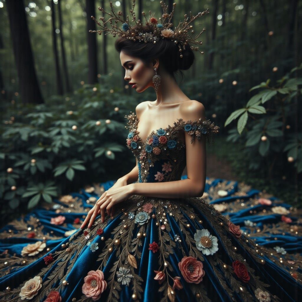 Ethereal Woman in Exquisite Gown