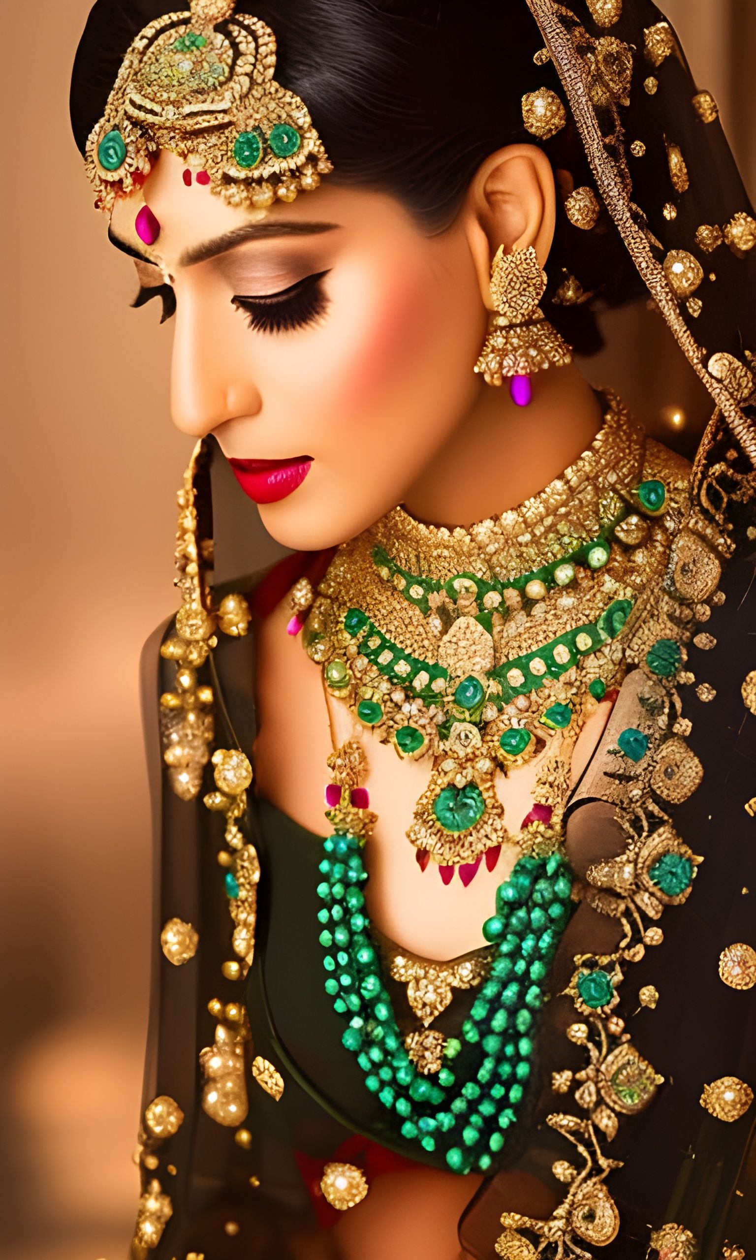 Beautiful Indian Bride with Pearlescent Filigree