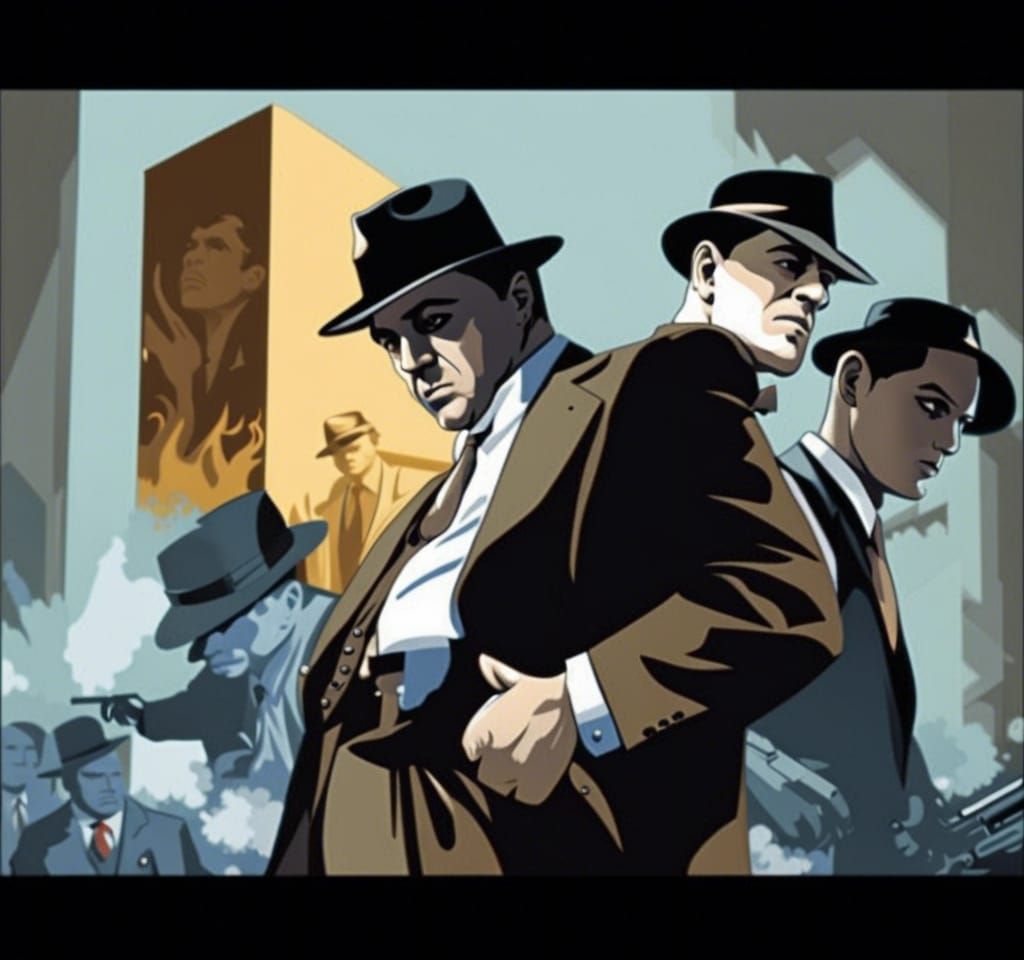 Mobster, al capone, bonnie and clyde, john gotti anime comic art pop art poster art Marvel Comics