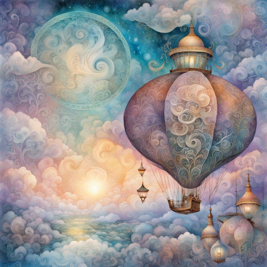 Dreamy Steampunk Airship in Lavender Skies