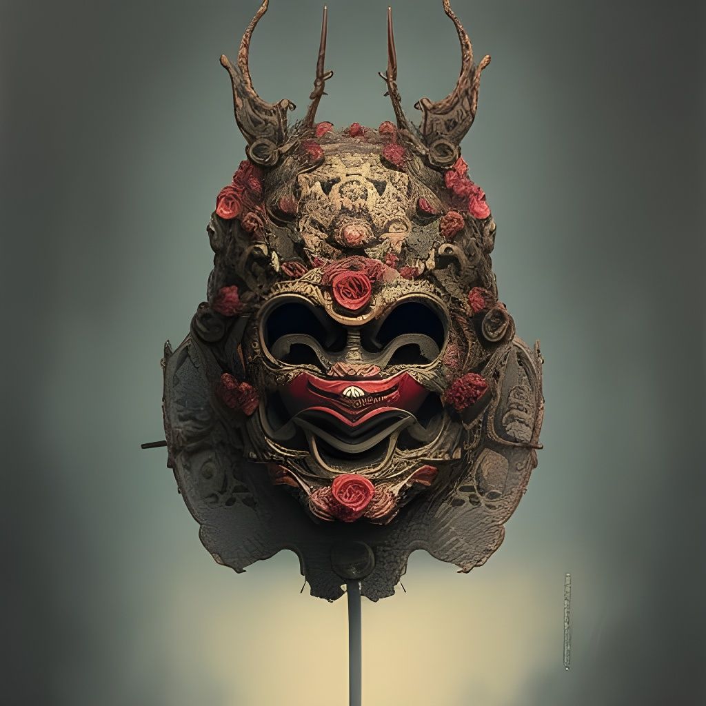 Samurai Mask with Roses: Hyperrealistic Digital Art