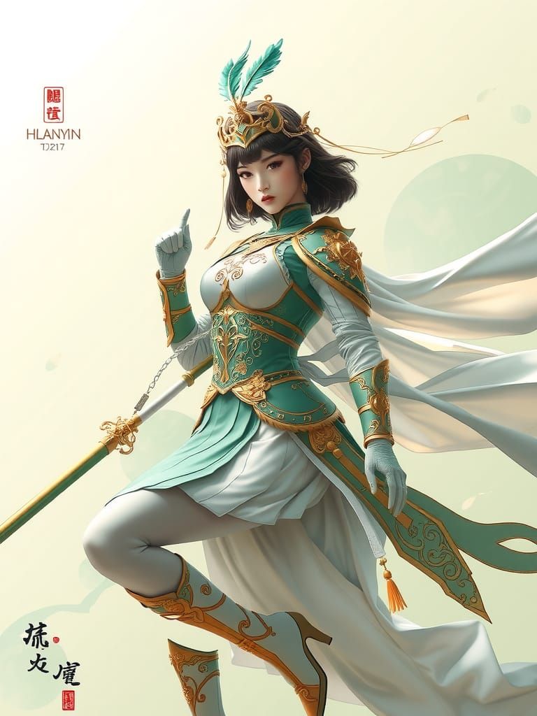 Chinese Warrior in Jade Armor: Hyper-Realistic CGI Art