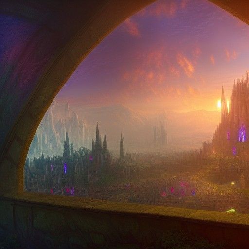 Stained-Glass Castle in a Fantasy Landscape