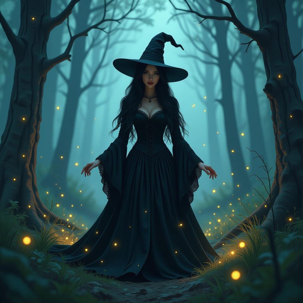 Mystical Wooden Witch in Enchanted Forest