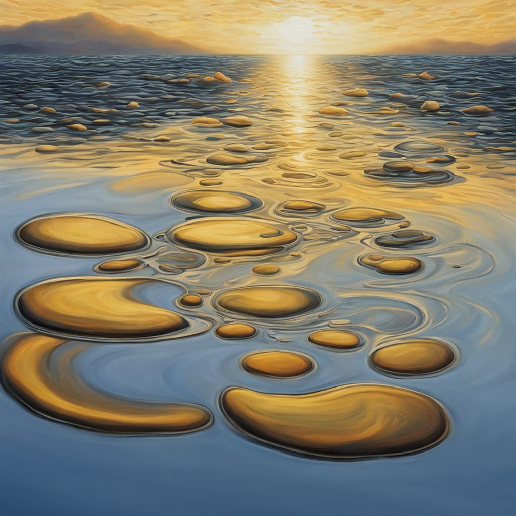 Surreal Pond Ripples as Oil Painting by Dali