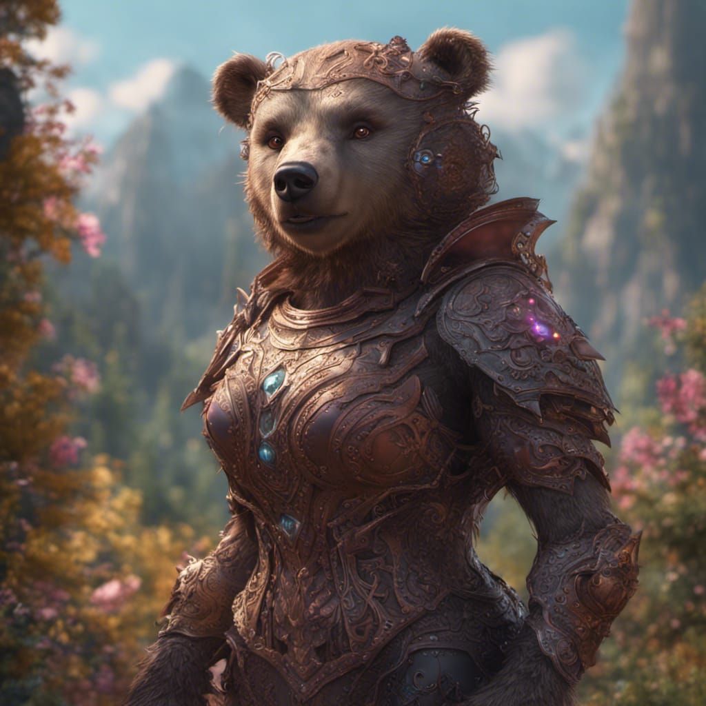 Cute Humanoid Bear Female in Detailed Fantasy Art