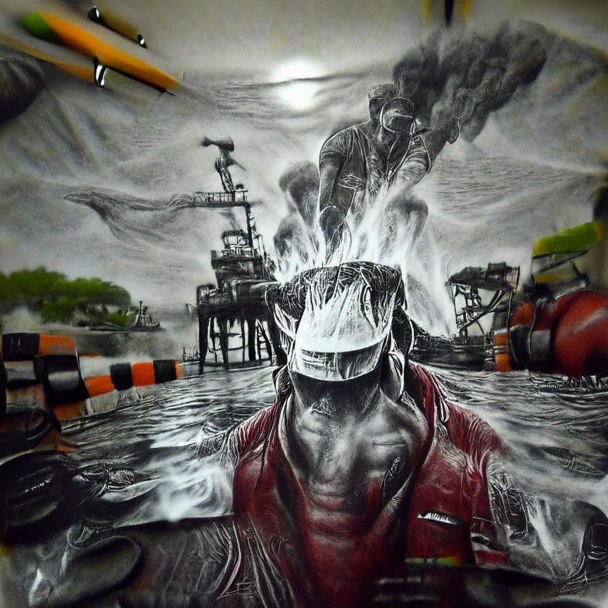 Deepwater Horizon Disaster in 3D Charcoal