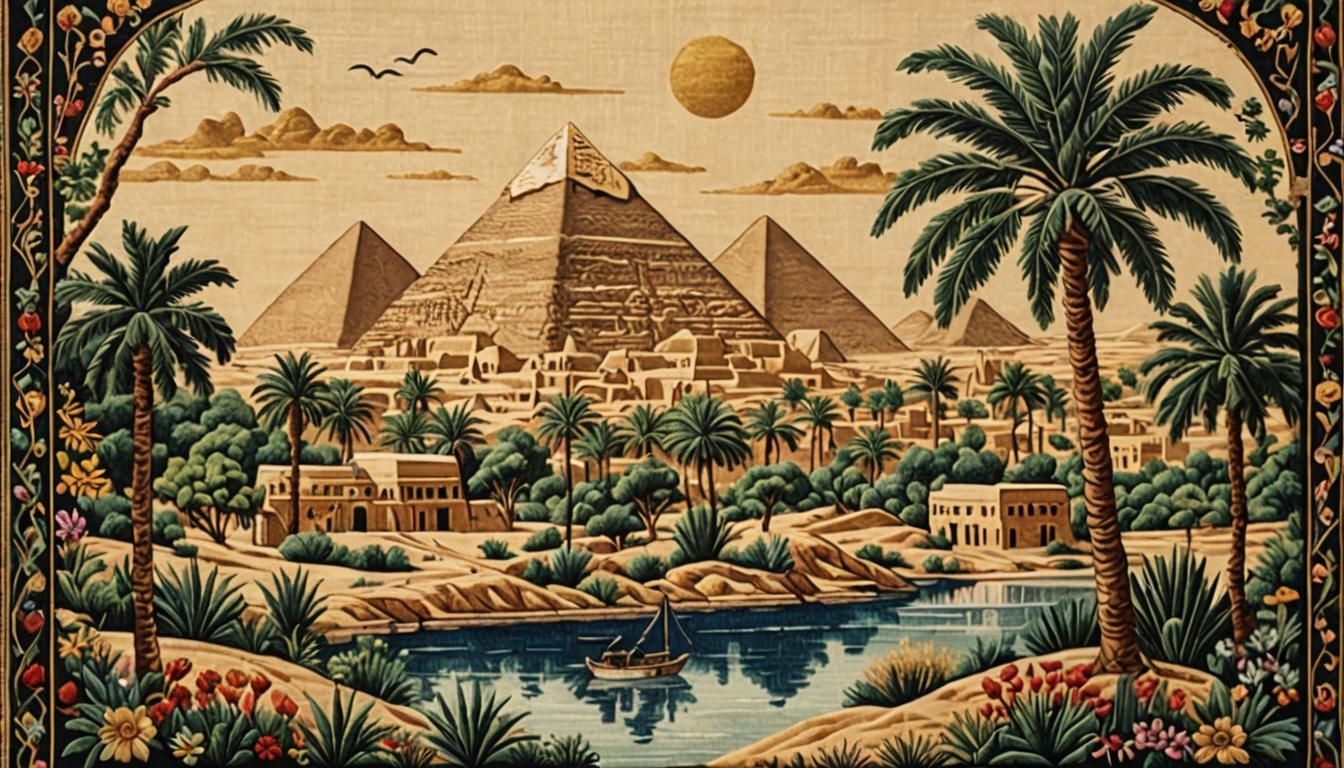 Egyptian Landscape Embroidered Tapestry