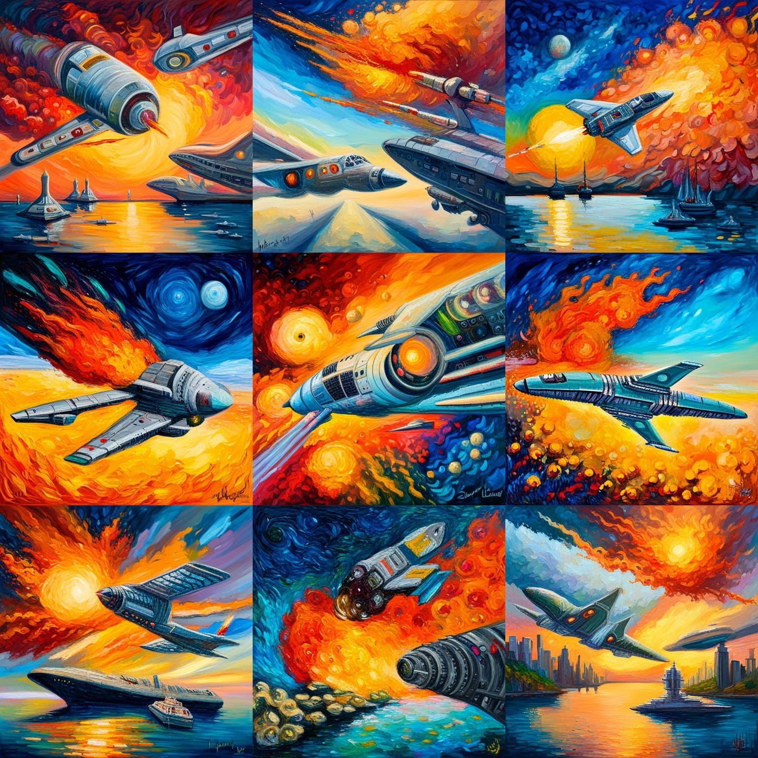 Klingon Warbird Attacks Enterprise: Expressionist Oil Painti...