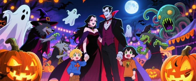 Vampire Family Enjoys Spooky Halloween Festival Fun