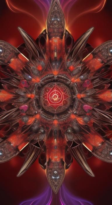 4k res symmetrical fractal random art effect and still motion illusion effect 33 layers multi-color all different reds l...