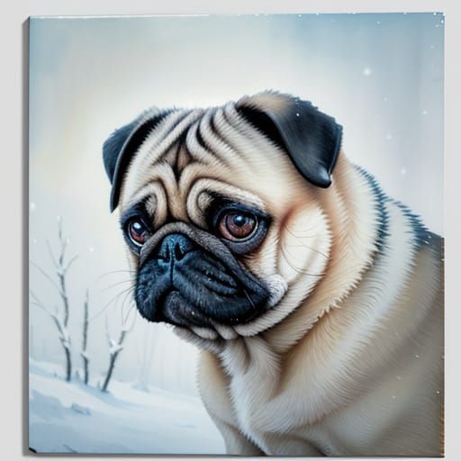 Impressionist Pug in Snowy Landscape Masterpiece