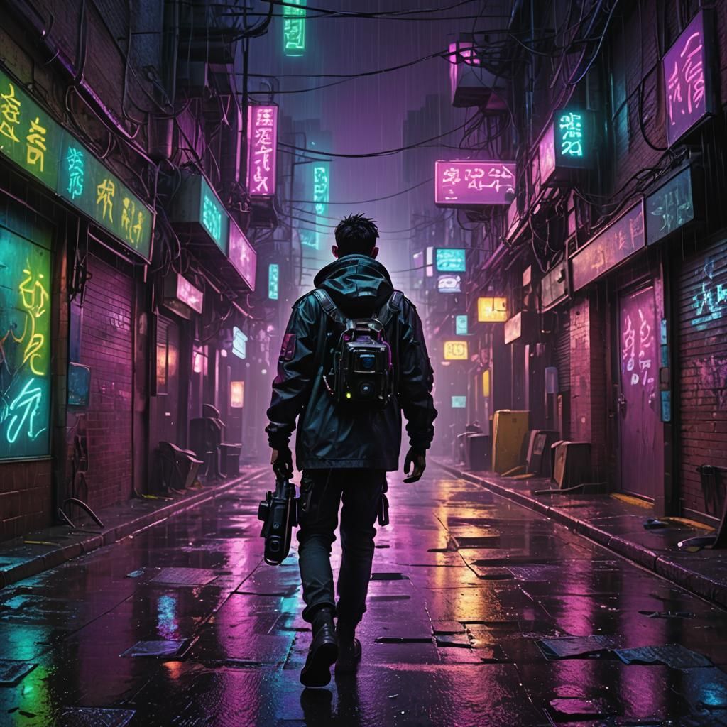 Dark Cityscape at Night in Cyberpunk Style