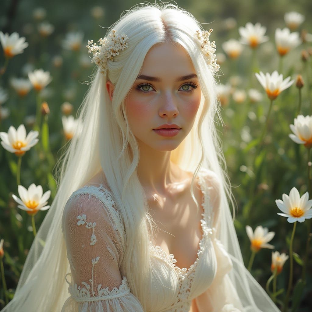 White Haired Maiden in Castle Garden Painting