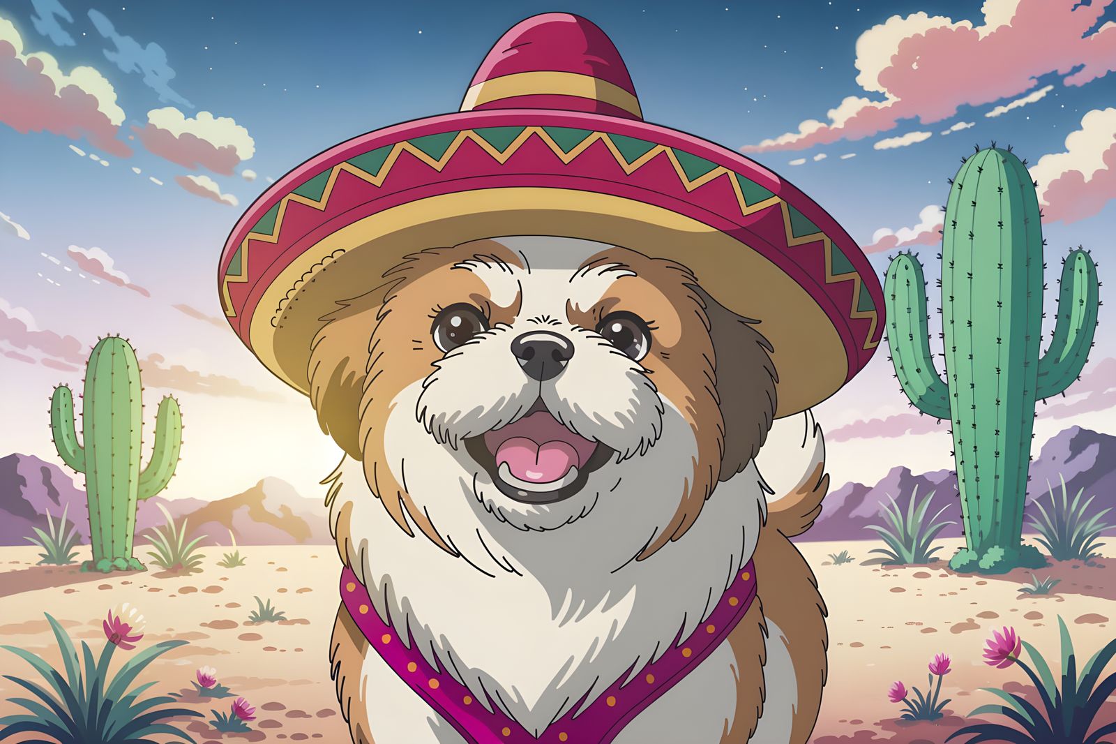 Anime Shih-Tzu in Sombrero at Sunset
