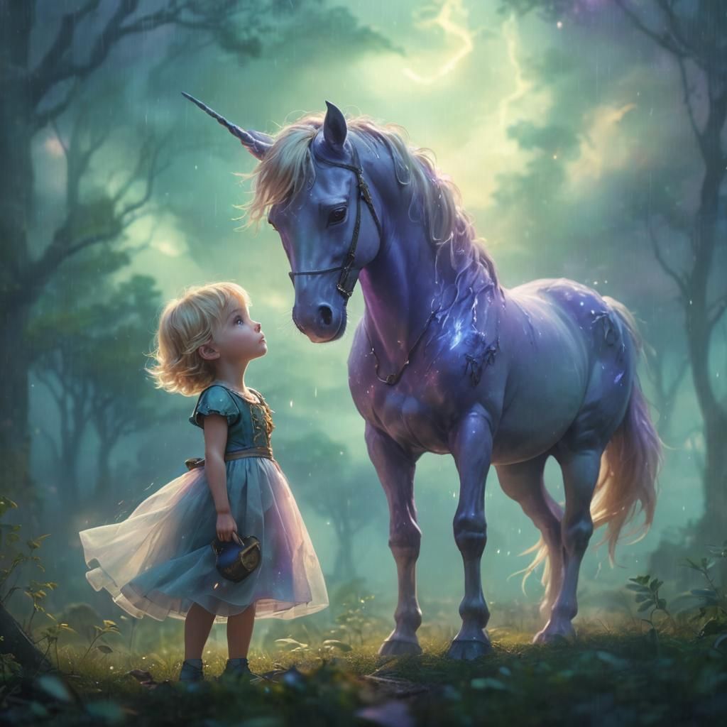 Enchanted Forest Portrait: Girl, Treasure, and Storm