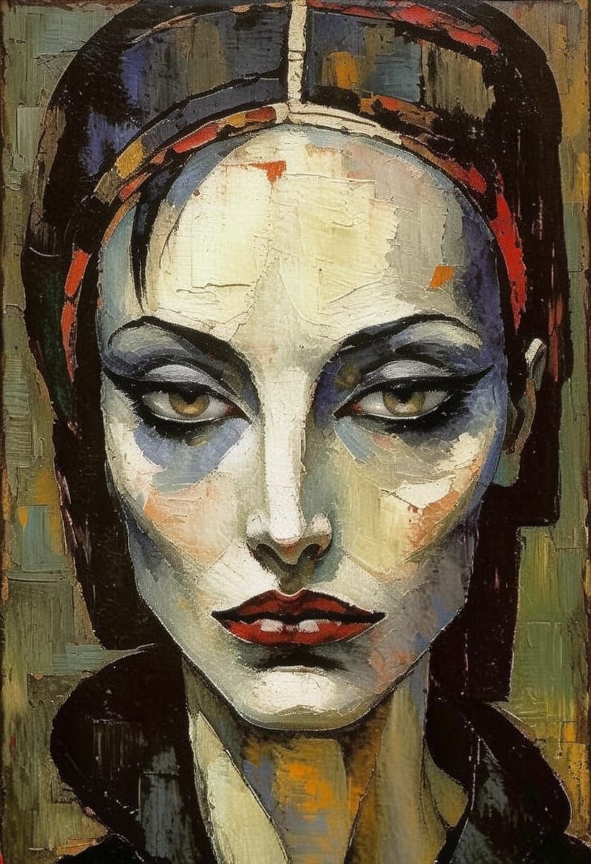 High Contrast Portrait of a Goth Girl as Impasto Painting