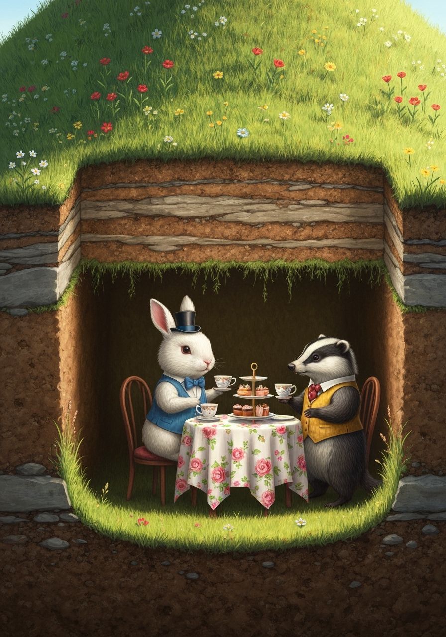 Whimsical Badger and Rabbit Tea Party