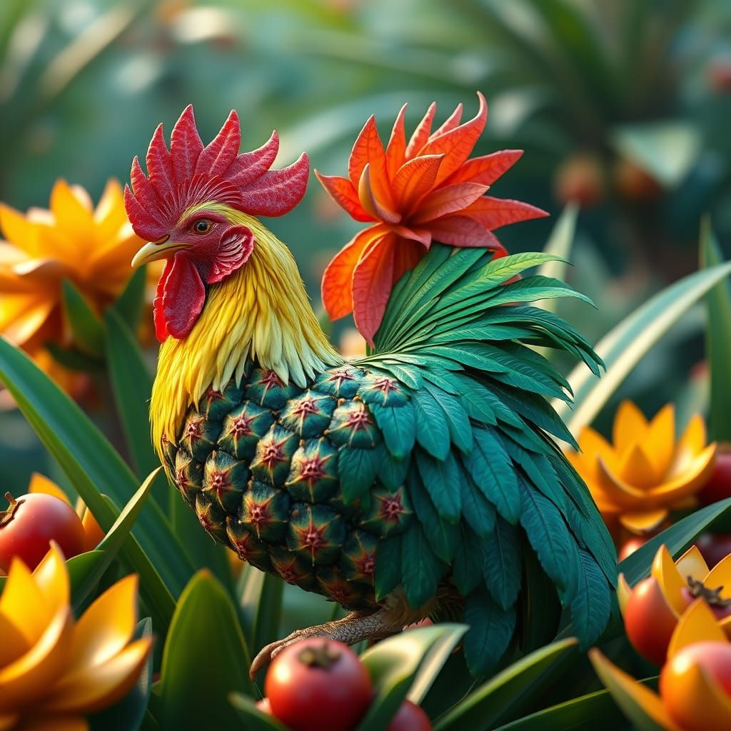 Fantastical Pineapple Chicken in Matte Painting Style