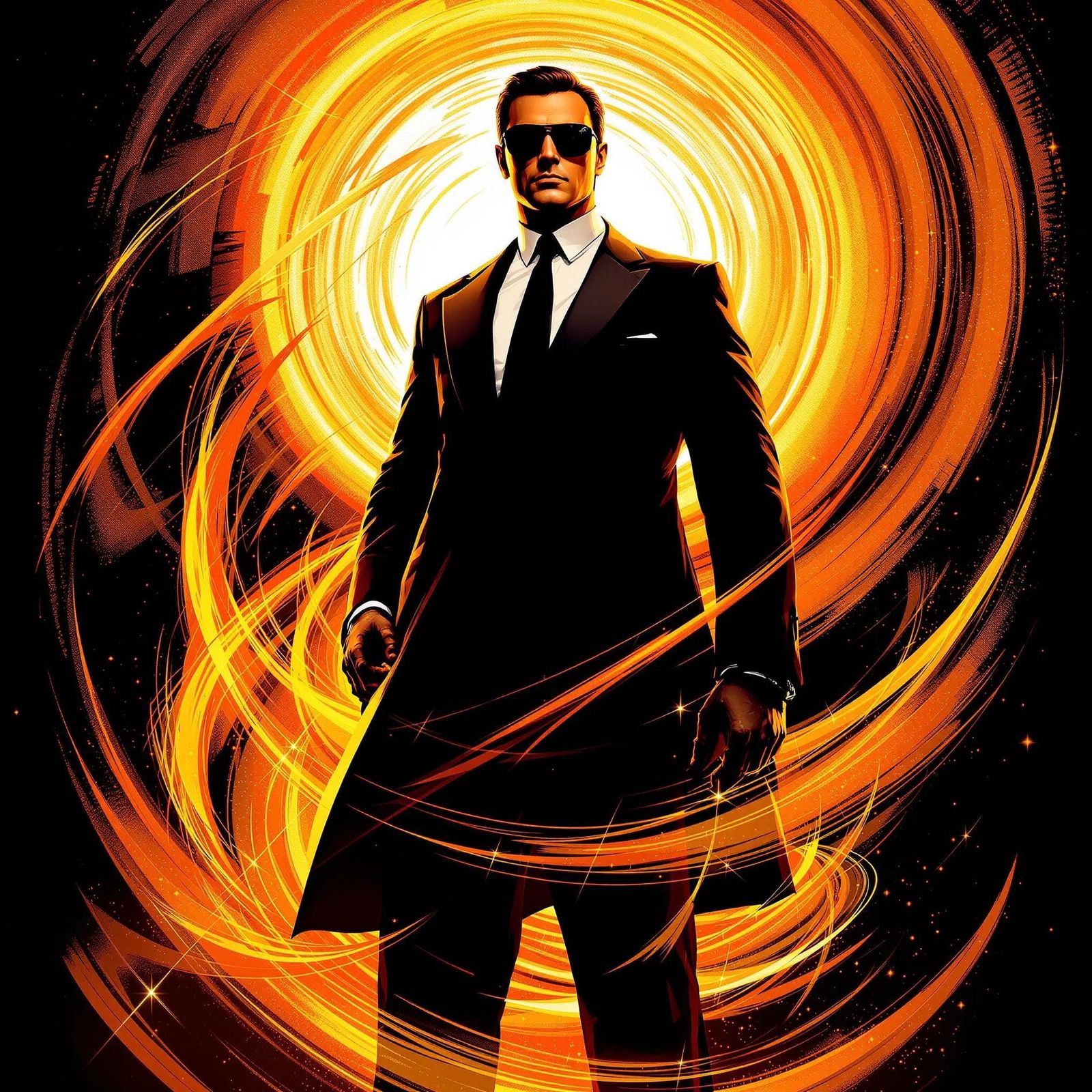 Suave Secret Agent in Retro-Futuristic Espionage Style