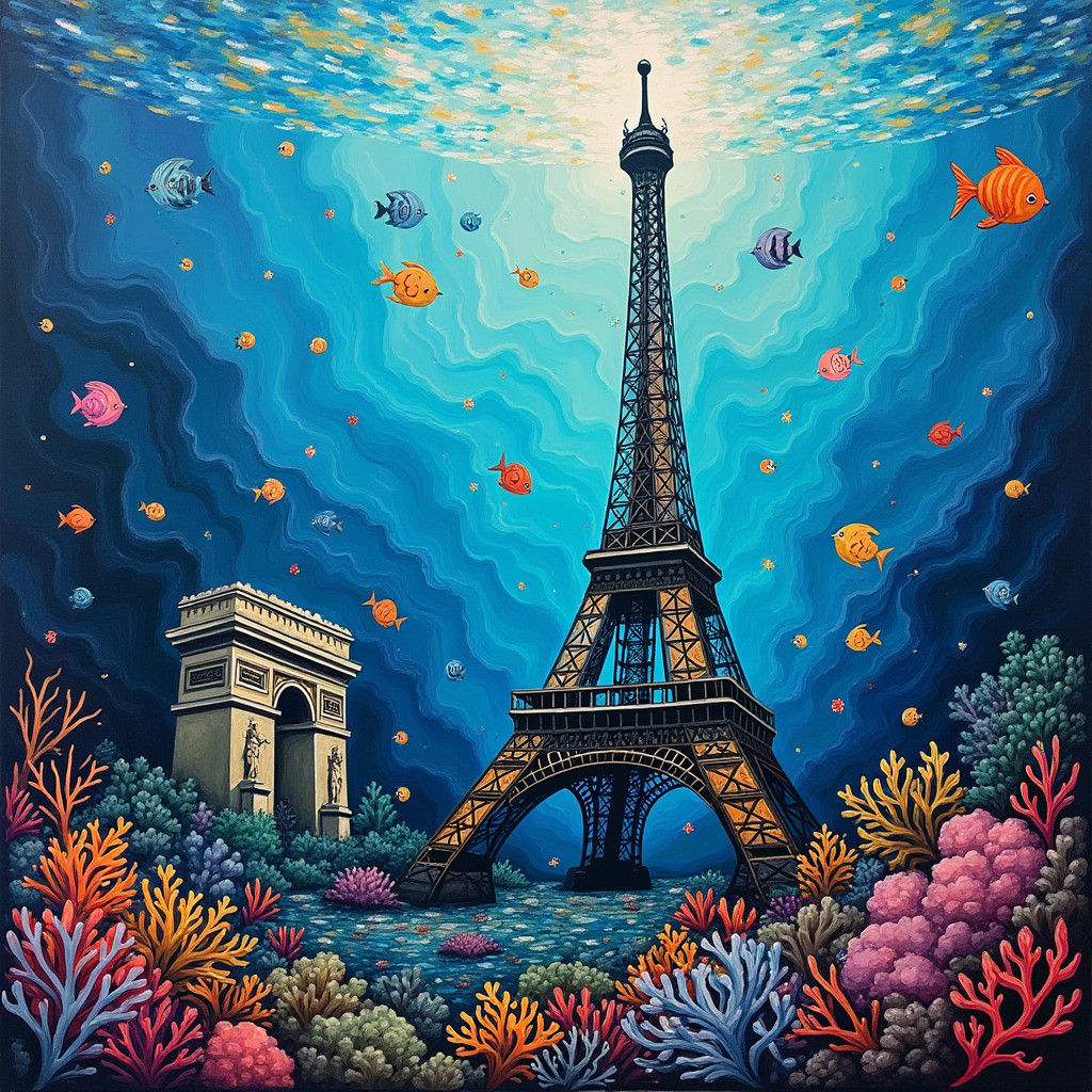 Underwater Paris in Expressionist Style
