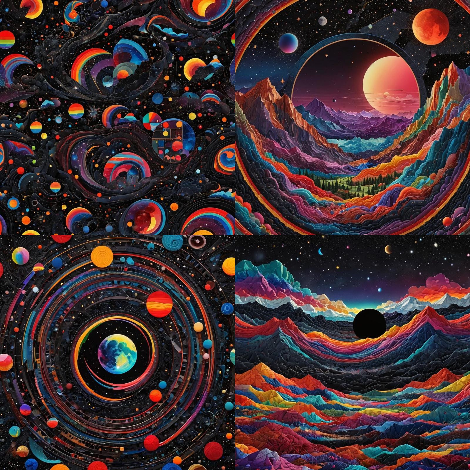 quilted fabric tapestry of, Full lunar Eclipse, Black Hole, ...