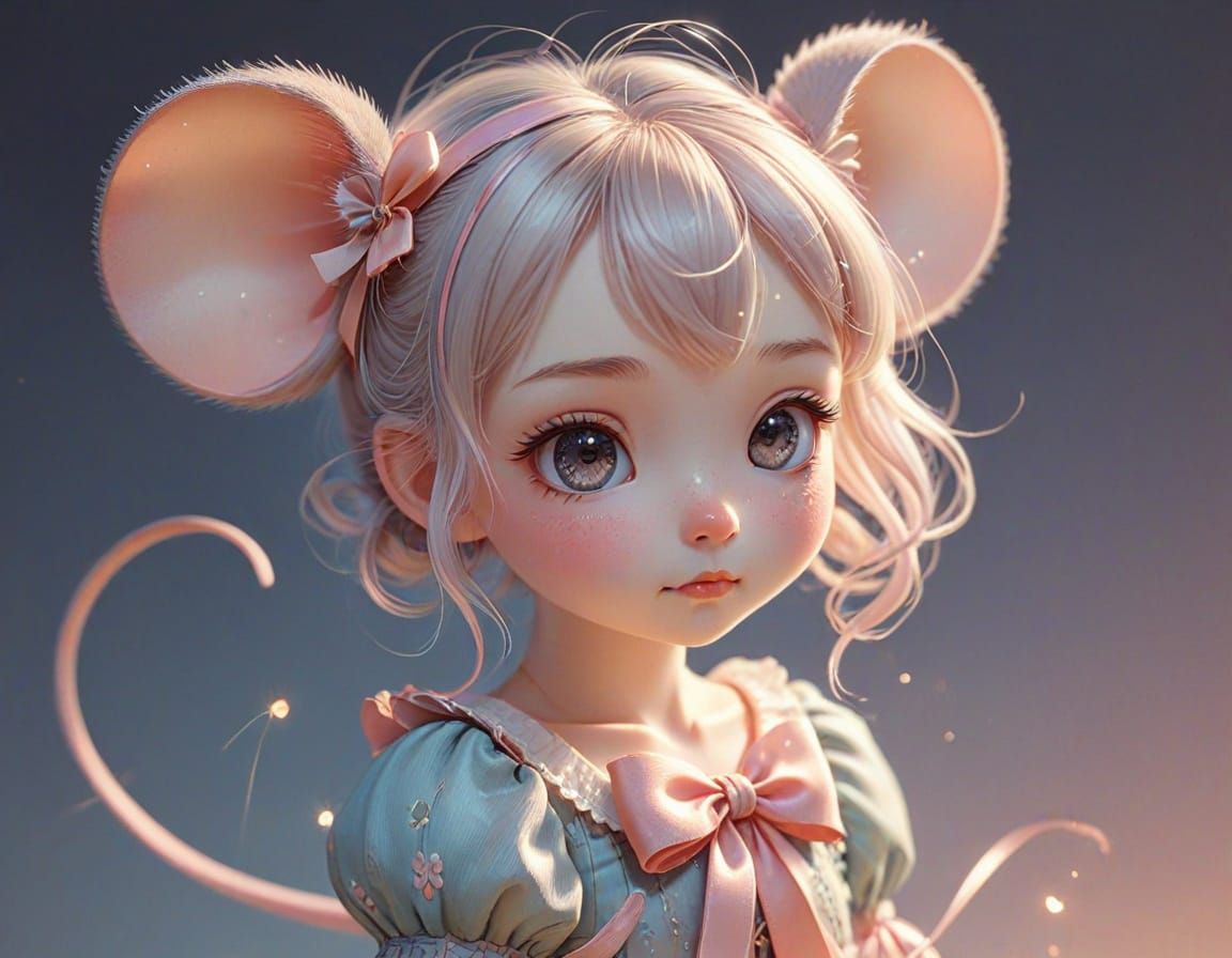 Cute Mouse Girl in Kawaii Anime Style
