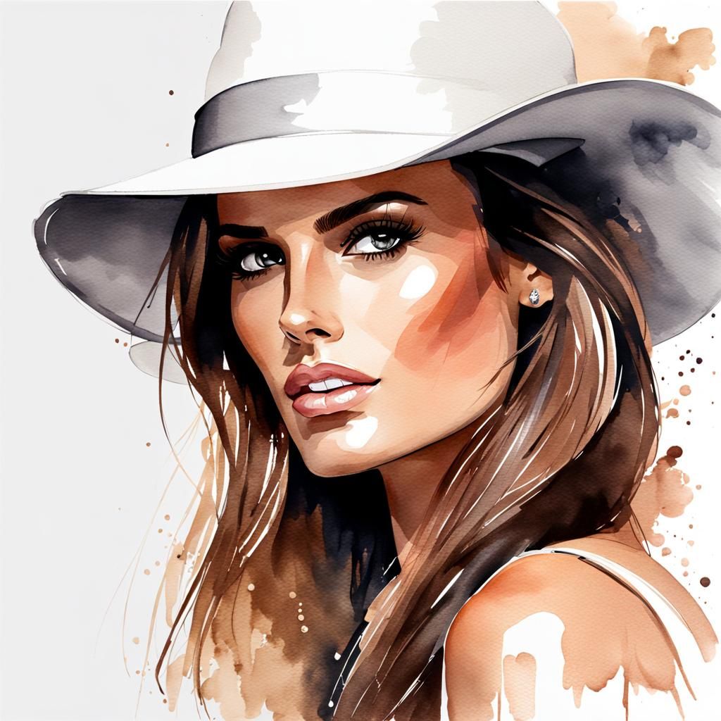 Izabel Goulart Watercolor Portrait in Ink Style