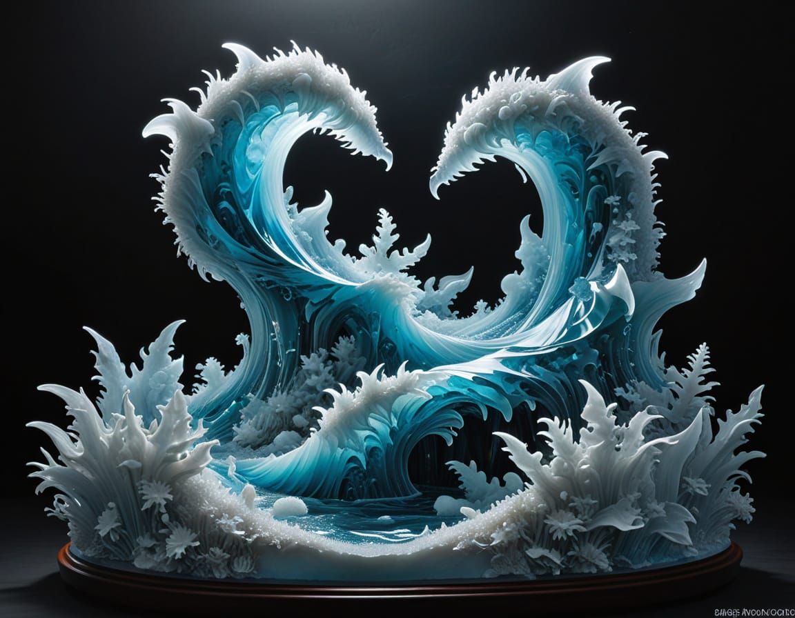 Surreal Oceanic Ice Sculptures in Dynamic Waves