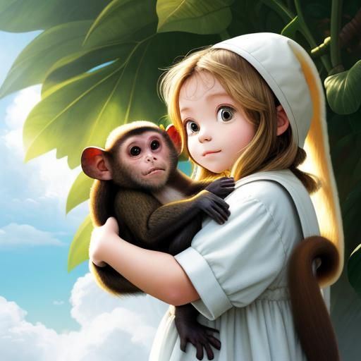 little girl and a Capuchin monkey